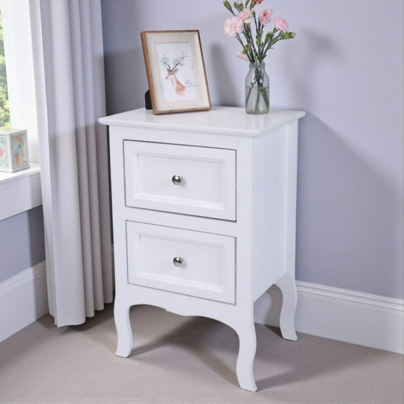 Tcbosik Modern Minimalist Nightstand with Two Drawers and Curved Legs, Storage Bedside Table for Living Area, Small Space, White