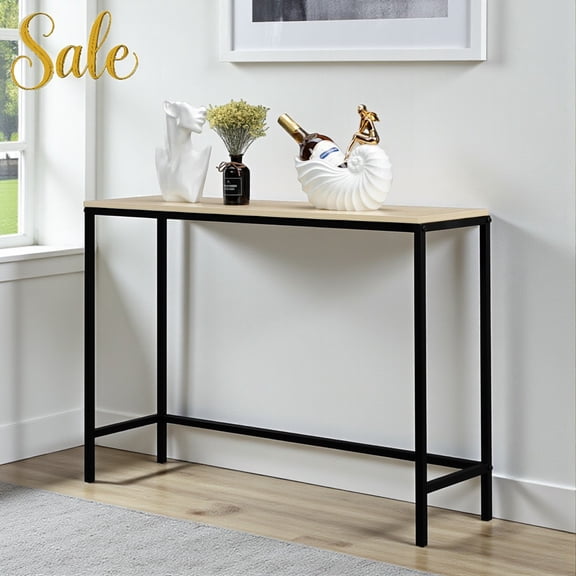 Tcbosik Modern Minimalist Sofa Table, Industrial Narrow Hallway Foyer Table with Light Walnut MDF Top & Black Metal Frame, Accent Console Table, Easy Assembly, 41.34"L x 11.81"W x 27.95"H
