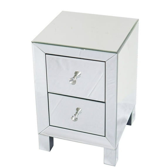 Tcbosik Modern Mirror Bedside Table, Nightstand with 2 Drawers, Accent Sofa Side Table, Bedside Storage Table for Bedroom, Living Room, Silver
