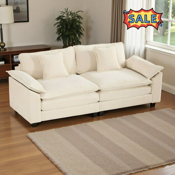 Tcbosik Modern Sectional Couch, Loveseat for Bedroom Living Room, 81.9" Chenille Upholstered 2-Seat Sofa with Pillow, Easy Assembly, Beige