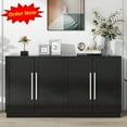 thumbnail image 1 of Tcbosik Modern Storage Cabinet, 60.1" Buffet Sideboard with 4 Doors, Farmhouse Coffee Bar Cabinet with Adjustable Shelves for Living Room, Kitchen, Hallway, Black, 1 of 9