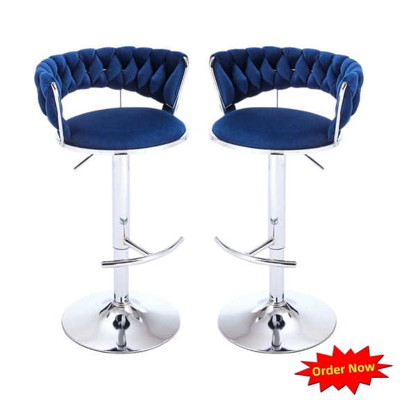 Tcbosik Modern Swivel Bar Stools Set of 2, 23.6"-32" Height Adjustable Velvet Fabric Bar Chair with Metal Legs for Kitchen Island, Home Pub, Easy Assembly, Blue