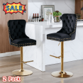 thumbnail image 1 of Tcbosik Modern Swivel Bar Stools Set of 2, 27.1" - 35" Height Adjustable Upholstered Barstool with Button Tufted Back & Metal Base, Velvet Counter Height Chair for Home Pub, Dining Room, Black & Gold, 1 of 11