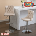 thumbnail image 1 of Tcbosik Modern Swivel Counter Height Barstools Set of 2, Velvet Upholstered Bar Stool with Button Tufted Back & Chrome Base, 24.8" - 33" Height Adjustable Island Chair for Dining Room, Beige & Silver, 1 of 11