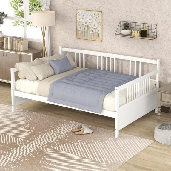 Tcbosik Full Size Wooden Daybed Frame with Under-Bed Storage Space, 3-Sided Sofa Bed with Slats Support, for Bedroom or Living Room, White