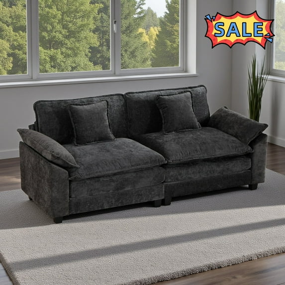 Tcbosik Modular Sectional Sofa for Adults, 81.9" Chenille Fabric 2-Seater Couch with Pillows, Cozy Living Room Loveseat, Black