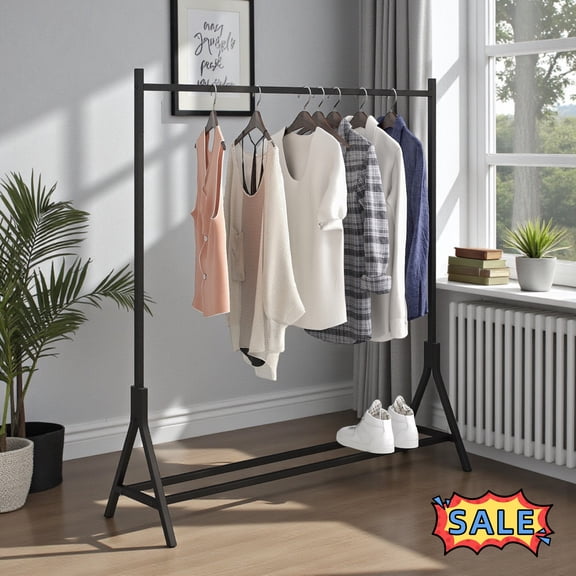 Tcbosik Clothing Garment Rack with Storage Shelf, Portable Clothes Organizer, Heavy Duty Metal Closet Rack for Bedroom, Laundry Room, Living Room, Black