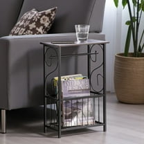 Tcbosik Multifunctional Storage Side Table, Toilet Paper Holder Stand with Magazine Basket - Space-Saving Narrow End Table for Bathroom & Small Spaces, 14.6"L x 7.9"W x 21.3"H, Dark Brown