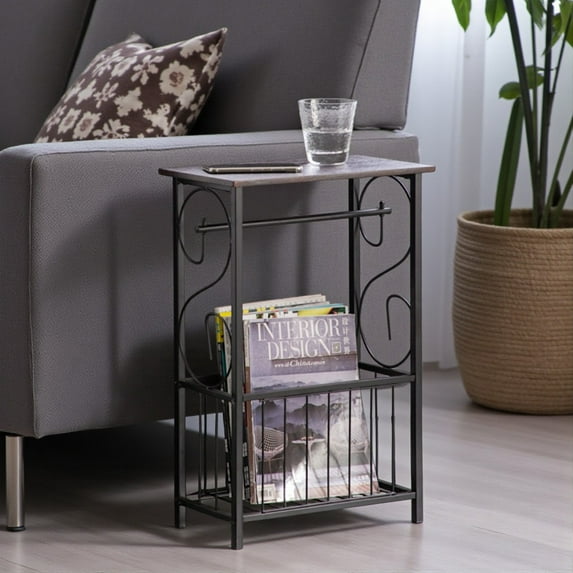 Tcbosik Multifunctional Storage Side Table, Toilet Paper Holder Stand with Magazine Basket - Space-Saving Narrow End Table for Bathroom & Small Spaces, 14.6"L x 7.9"W x 21.3"H, Dark Brown