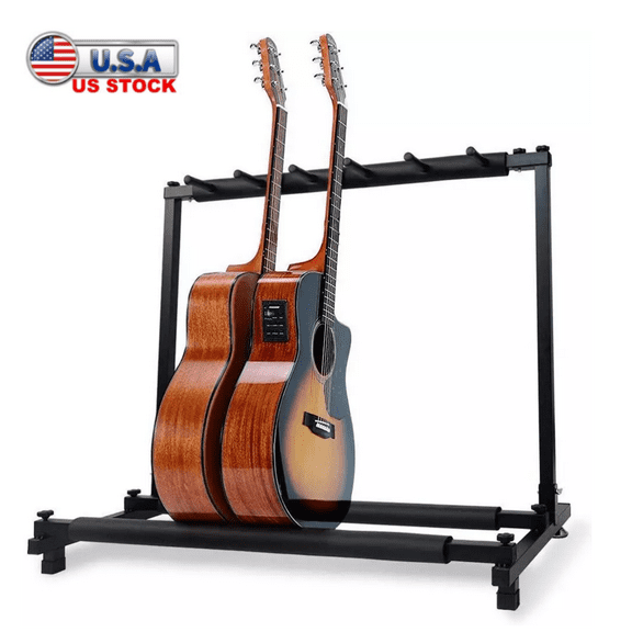Tcbosik Multiple Folding Guitar Holder, Portable Guitar Rack for 5 Guitars, Guitar Display Rack for Band Stage, Black