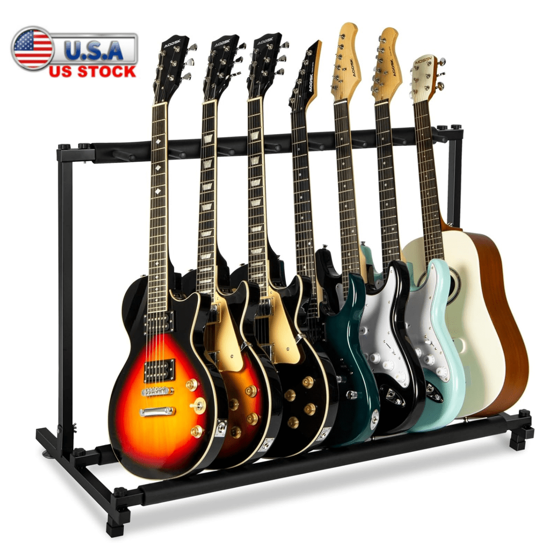 Tcbosik Multiple Guitar Stand, Guitar Display Rack for 7 Guitars, Portable Guitar Holder for Guitar & Bass, Black