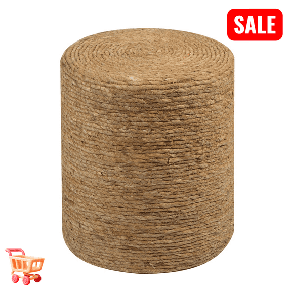 Tcbosik Natural Seagrass Foot Stool, Hand Weaving Round Ottoman, 14 inch Boho Decorative Seat, Footrest for Living Room, Hallway, Bedroom, Dark Natural