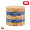 thumbnail image 1 of Tcbosik Natural Water Hyacinth Ottoman, 17.7" Handwoven Round Footstool, Boho Footrest for Living Room, Bedroom, Entryway, Space Saving, Natural & Blue, 1 of 6