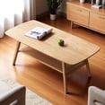 thumbnail image 1 of Tcbosik 39.37" Natural Solid Oak Wood Coffee Table with Open Shelf, 2-Tier Low Center Table for Living Room, Small Space, 1 of 11