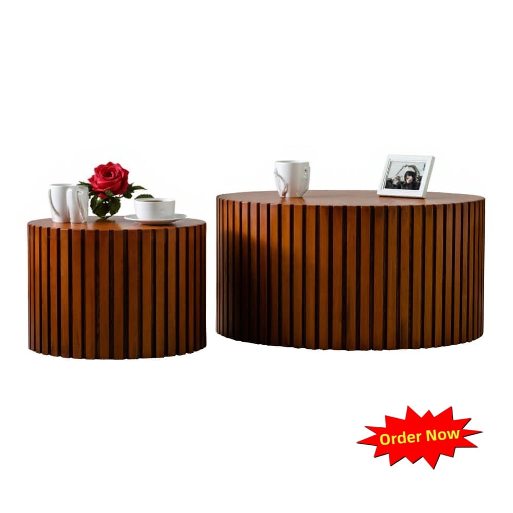 Nesting Round Coffee Table Set - 2 Piece Tempered Glass Tables With Storage Basket & Casters - View #3