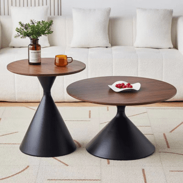 Tcbosik Nesting Coffee Tables Set of 2, Modern Cocktail Table with Metal Base for Home Office Living Room, Easy Assembly, Matte Black