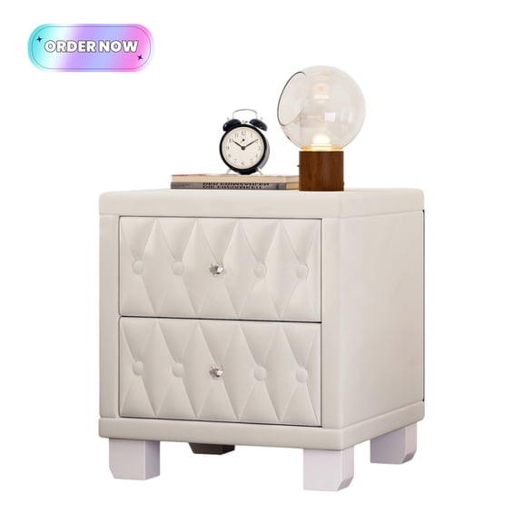 Tcbosik Night Stand, Side Table with 2 Drawers, Upholstered Velvet End Table for Living Room, Bedroom, Easy Assembly, Beige