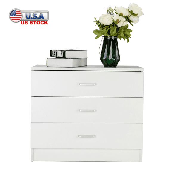 Tcbosik Nightstand with 3 Storage Drawers, Modern Bedside Table, End Table for Bedroom, Living Room, White