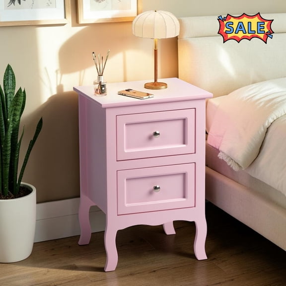 Tcbosik Nightstand, Side Table with 2 Drawers, End Table for Bedroom, Living Room, Macaron Pink