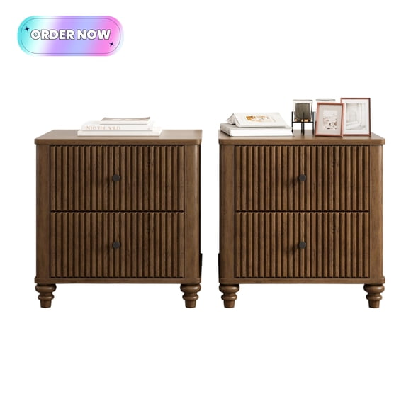 Tcbosik Nightstands Set for 2, Modern End Table with 2 Storage Drawers, Bedside Table for Living Room, Bedroom, Space Saving, Walnut