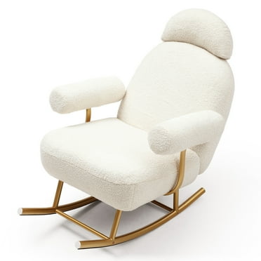 Tcbosik Nursery Rocking Chair, Modern Sherpa Upholstered Glider Rocker, Comfy Armchair with Adjustable Headrest, Leisure Chair for Bedroom Living Room, Beige