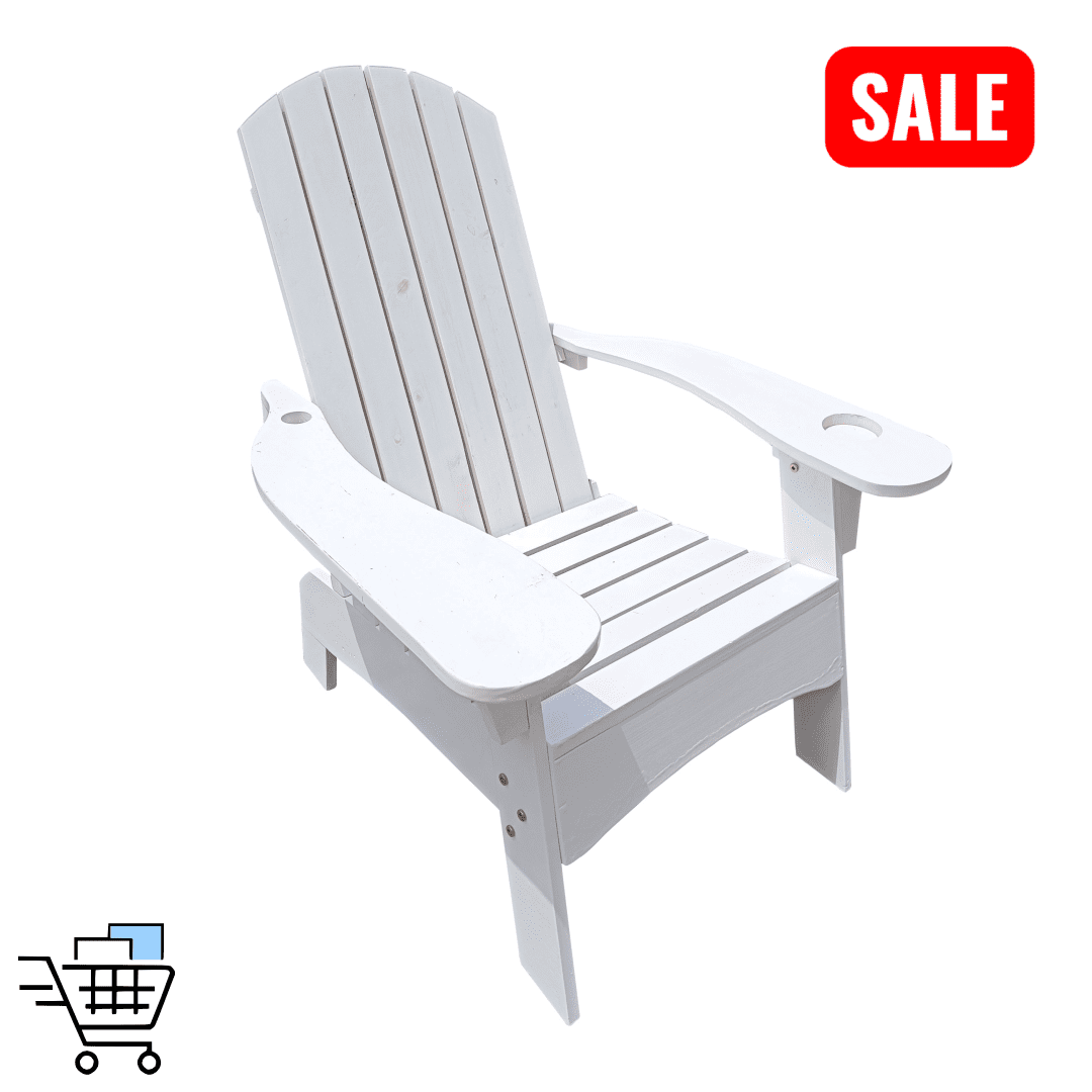 Tcbosik Outdoor Adirondack Chair with Umbrella Hole, Wood Lawn Chair for Patio, Garden, Deck, Backyard, White