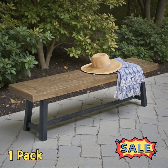 Tcbosik Outdoor Backless Bench, Wood Seat for Patio, Garden, Porch, Backyard, Grey & Black