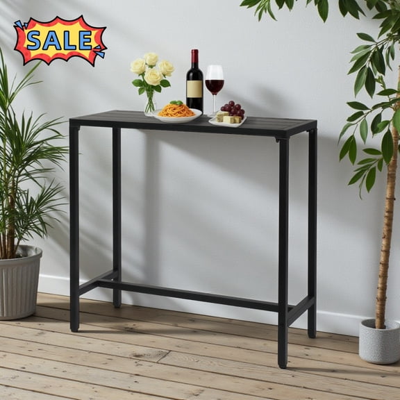 Tcbosik Outdoor Bar Table, 40 inch Counter Height Table, Patio Pub Table with Metal Frame for Balcony, Garden, Poolside, Backyard, Black