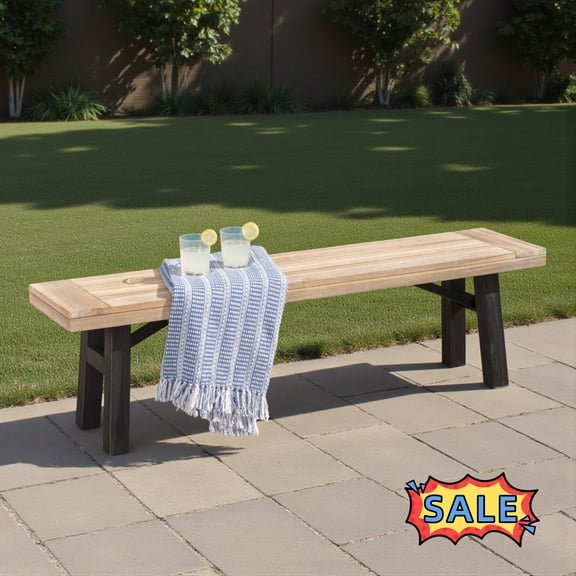 Tcbosik Outdoor Bench, 63 Inch Wood Bench with Slat Panel Design for Deck, Patio, Garden, Backyard, Grey