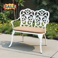 thumbnail image 1 of Tcbosik Outdoor Bench with Cushion, Metal Bench with Armrest and Floral Rose Design Backrest for Garden, Lawn, Yard, Porch, White, 1 of 9