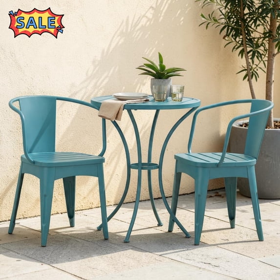 Tcbosik Outdoor Bistro Set, 3-Piece Metal Patio Furniture, Round Table and 2 Chairs, Suitable for Backyard, Balcony, Poolside, Porch, Garden, Easy Assembly, Blue