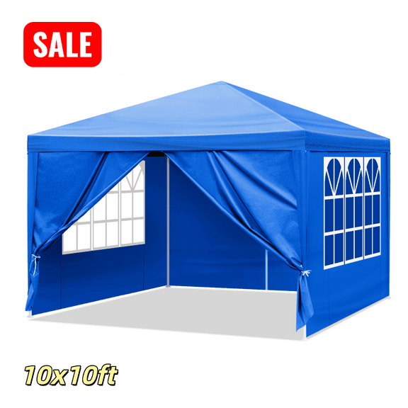 Tcbosik Outdoor Canopy Tent, 10x10ft Waterproof Portable Gazebo with 4 Sidewalls for Backyard, Patio, Garden, Lawn, Blue