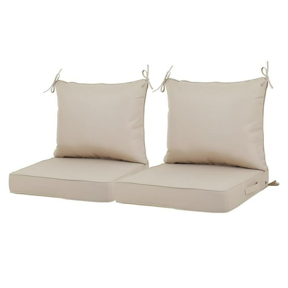 Tcbosik Outdoor Chair Cushions Set of 2, Waterproof Patio Furniture Cushion with Ties and Removable Cover, Deep Seat Cushion for Sofa, Couch, Beige