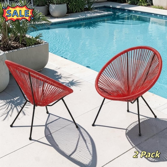 Tcbosik Outdoor Chair Set of 2, Modern Woven Rattan Chair, Accent Chair with Metal Frame, Bistro Chair for Garden, Poolside, Backyard, Orange