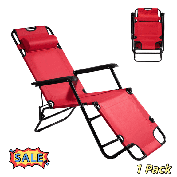 Tcbosik Outdoor Chaise Lounge Chair, Folding Camping Chair for Outside, Patio, Garden, Backyard, Red