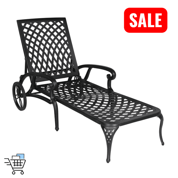 Tcbosik Outdoor Chaise Lounge Chair, Lounge Chair with Adjustable Backrest, Cast Aluminum Recliner Chair, Lying Bed for Patio, Garden, Porch, Poolside, Backyard, Black
