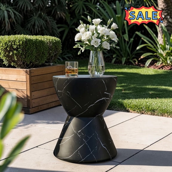 Tcbosik Outdoor Concrete Side Table, Modern End Table, Concrete Accent Table for Garden, Deck, Balcony, No Assembly Required, Black