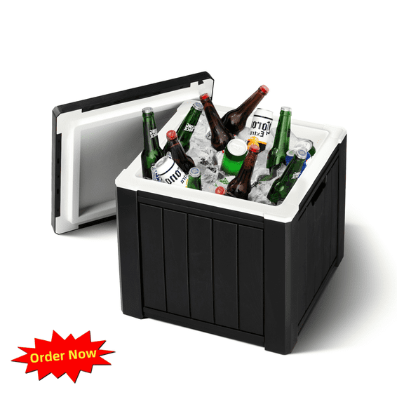 Tcbosik Outdoor Cooler Side Table, 10 Gallon Portable Ice Chest with Built-in Handle, Multifunctional Patio Bar Table for Camping, Fishing, Picnic, Black