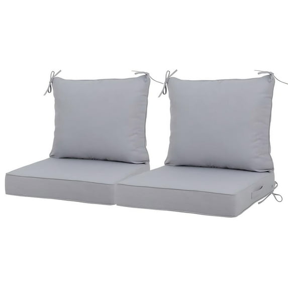 Tcbosik Outdoor Deep Seat Cushions Set of 2, Waterproof, Fade-Resistant Patio Furniture Replacement Cushions with Ties and Removable Cover, Light Grey