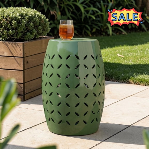 Tcbosik Outdoor End Side Table, 12" Small Barrel Shaped Accent Table for Porch, Deck, Backyard, Poolside, No Assembly Required, Green