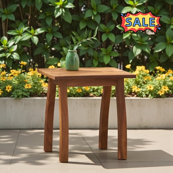 Tcbosik Outdoor End Table, 19" Rectangle Wood Side Table for Living Room, Patio, Garden, Balcony, Backyard, Teak
