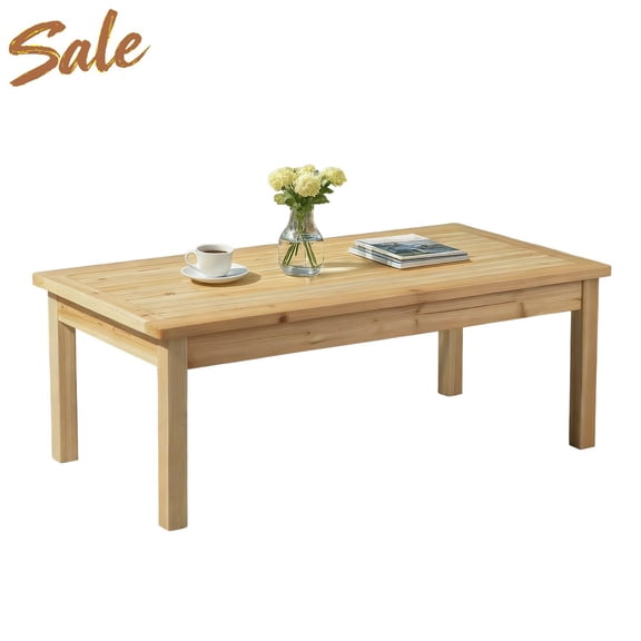 Tcbosik Outdoor Farmhouse Coffee Table in Natural, 44" Solid Cedar Wood Accent Low Table with Slatted Tabletop, Weather-Resistant for Garden, Poolside, Lawn, Living Room
