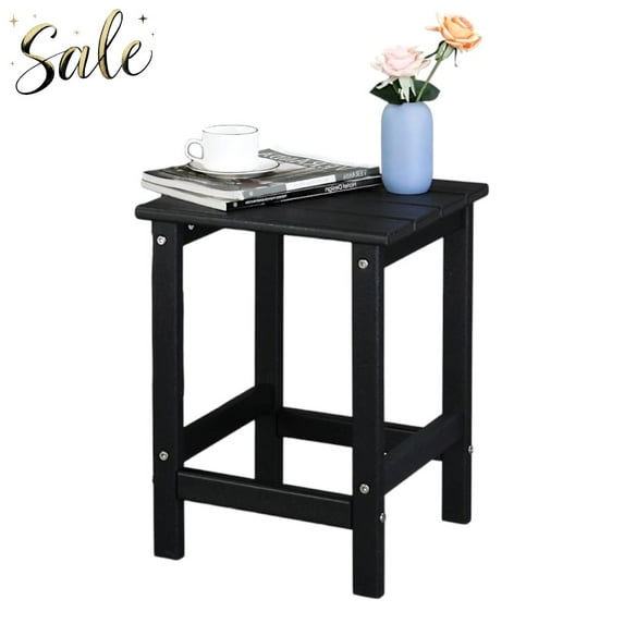 Tcbosik Outdoor HDPE Patio Side Table, 14-Inch Lightweight Square End Table for Bedroom, Living Room & Office, Easy to Assemble, Black