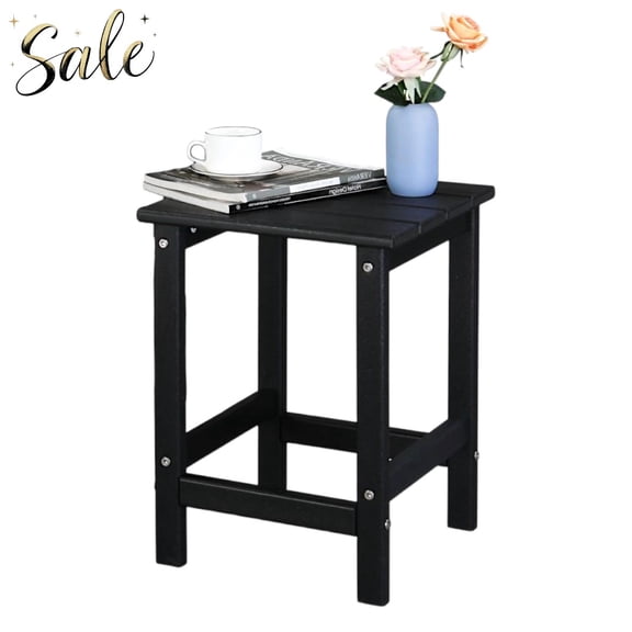 Tcbosik Outdoor HDPE Patio Side Table, 14-Inch Lightweight Square End Table for Bedroom, Living Room & Office, Easy to Assemble, Black