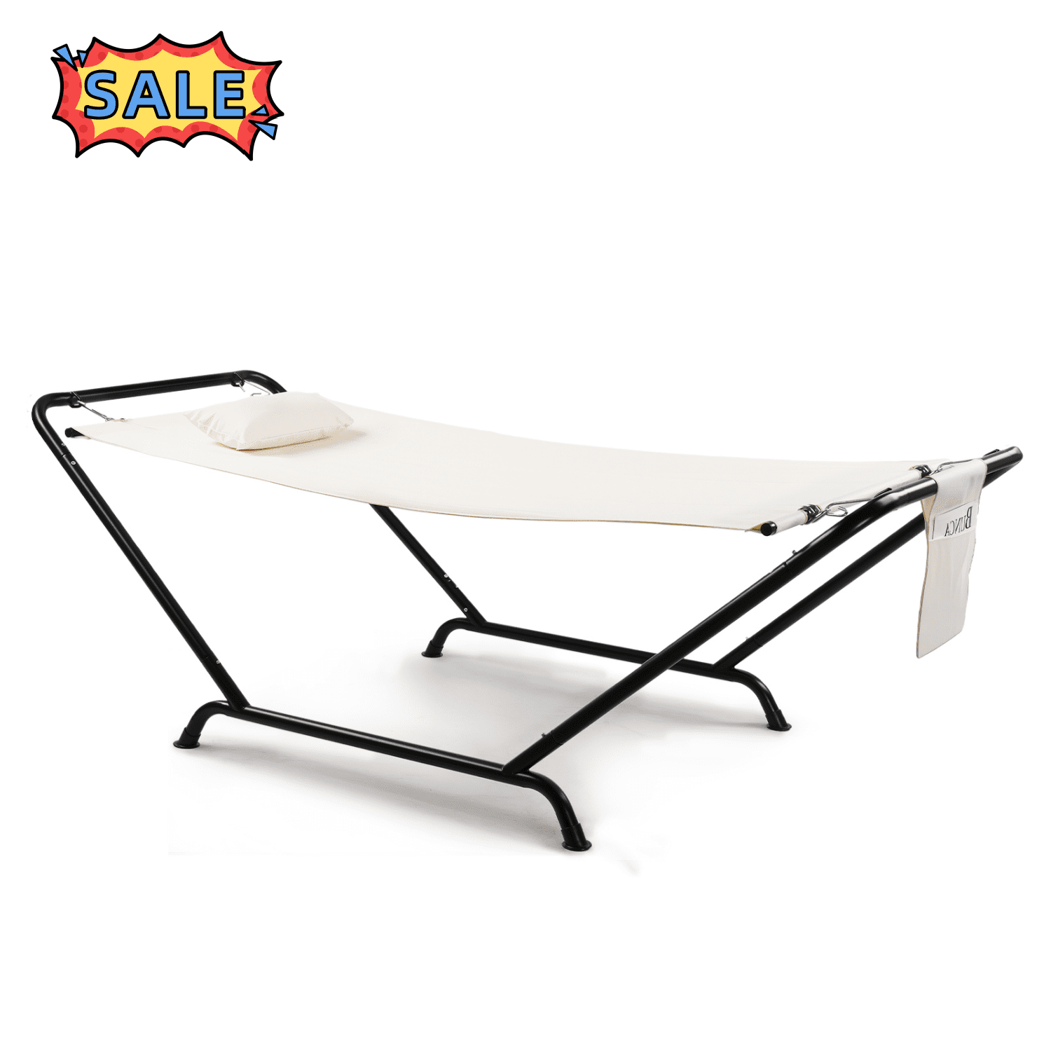 Tcbosik Outdoor Hammock Bed with Stand, Freestanding Hammock with Pillow and Storage Pocket for Yard, Deck, Patio, Beige