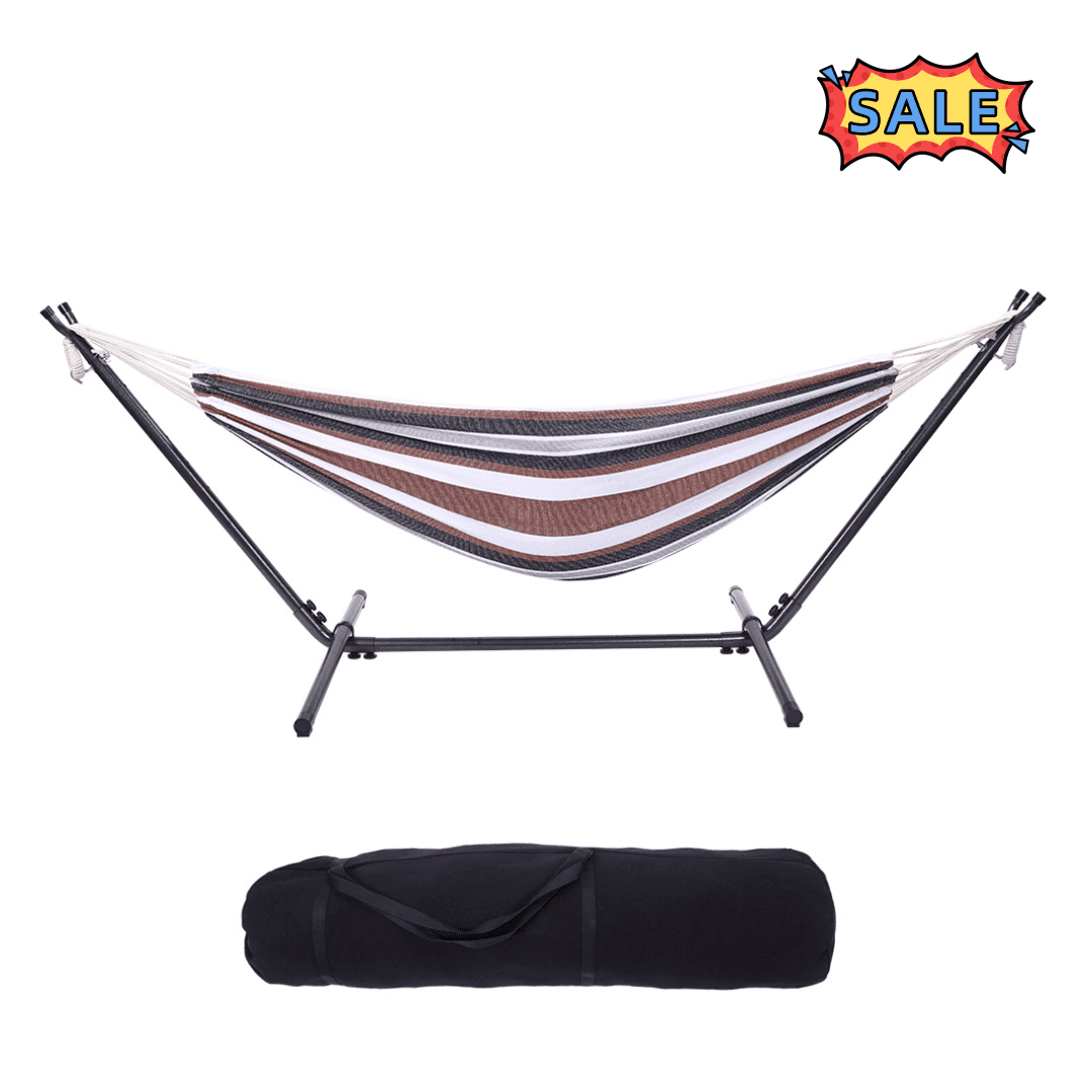 Tcbosik Outdoor Hammock with Stand and Carrying Bag, 250 lbs Capacity, Coffee Color