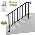 thumbnail image 1 of Tcbosik Outdoor Handrail, 4 Step Stair Handrail Fits 1 to 5 Steps, Galvanized Iron Hand Railing for Concrete Step, Porch Steps, Matte Black, 1 of 9