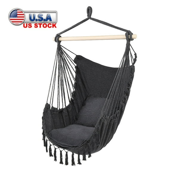 Tcbosik Outdoor Large Hammock Swing Chair with Cushion and Tassel for Indoor Outdoor Garden Camping, Max 264lbs, Gray