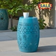 thumbnail image 1 of Tcbosik Outdoor Metal Side Table, 12" Round End Table, Barrel Shape Accent Table for Living Room, Patio, Deck, Porch, No Assembly Required, Blue, 1 of 7