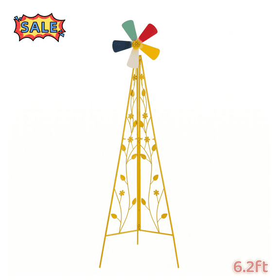Tcbosik Outdoor Ornamental Windmill, 6.2ft Metal Wind Spinner with Stand for Backyard, Patio, Garden, Deck, Yellow